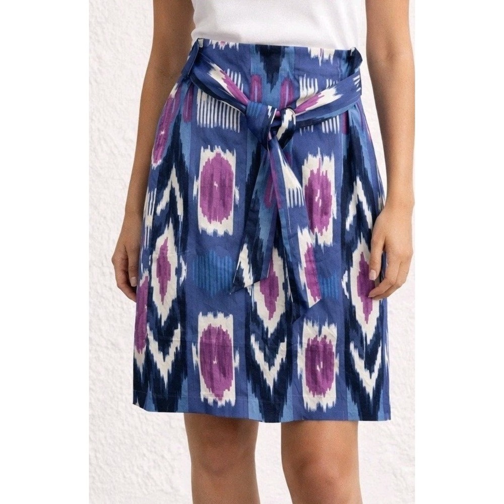 Talbots Pencil Skirt Women's Size 2 Geometric Lined Tribal Print Belted Dopamine